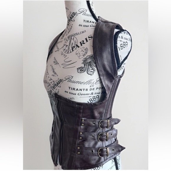 Burleska Corset Zip Up Brown Faux Leather Buckles Steampunk Goth Top 26 *Flawed - Picture 5 of 12